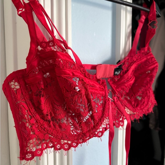 For Love & Lemons Rosa Lace Underwire Bra in Red XL - Picture 5 of 13
